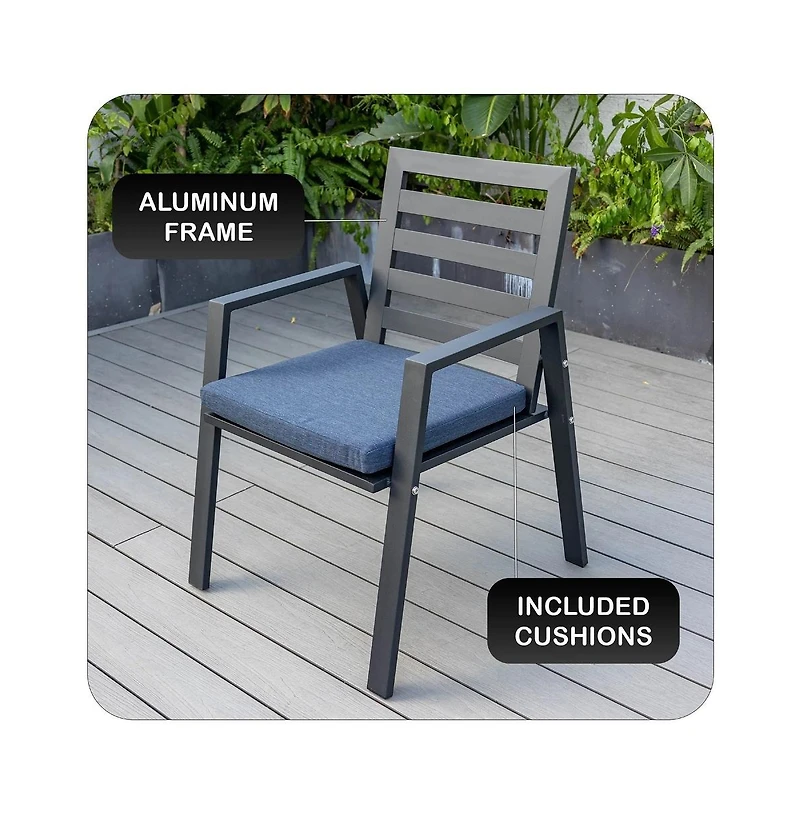 LeisureMod Chelsea Outdoor Dining Armchair - Modern Patio Chair with Aluminum Frame, Weather Resistant Uv-Protected Cushions Olefin Fabric.