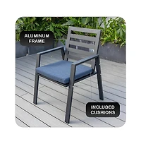 LeisureMod Chelsea Outdoor Dining Armchair - Modern Patio Chair with Aluminum Frame, Weather Resistant Uv-Protected Cushions Olefin Fabric.