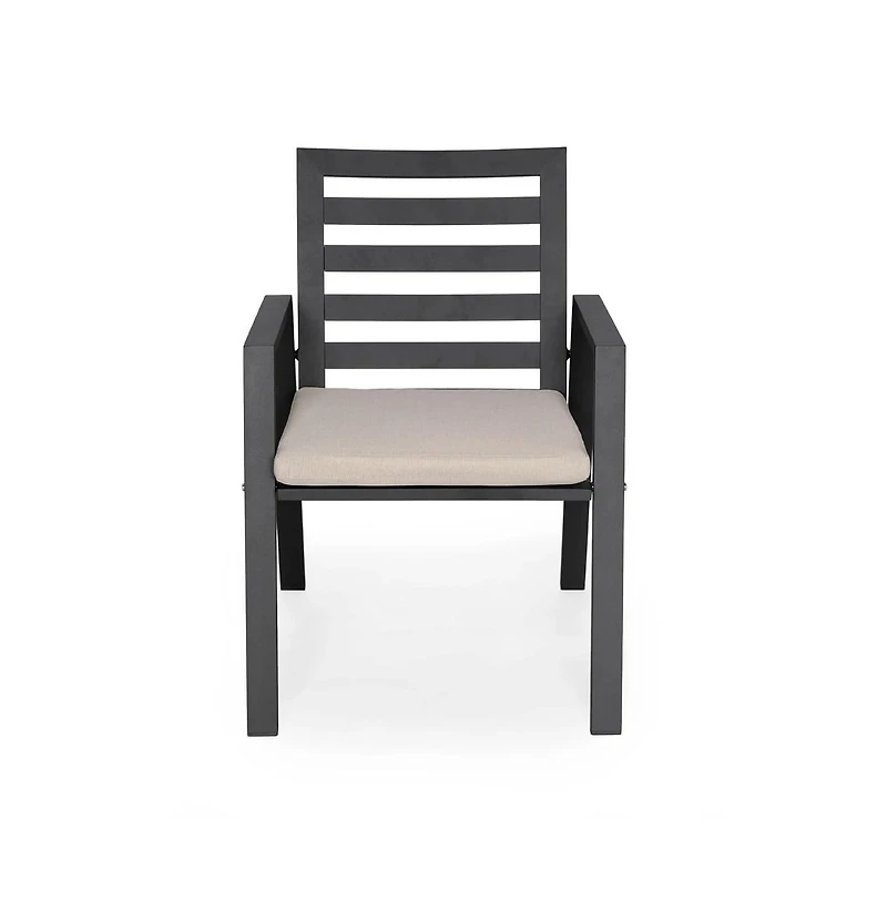 LeisureMod Chelsea Outdoor Dining Armchair Set of 2, Modern Patio Chair with Aluminum Frame, Weather Resistant Uv-Protected Cushions Olefin Fabric