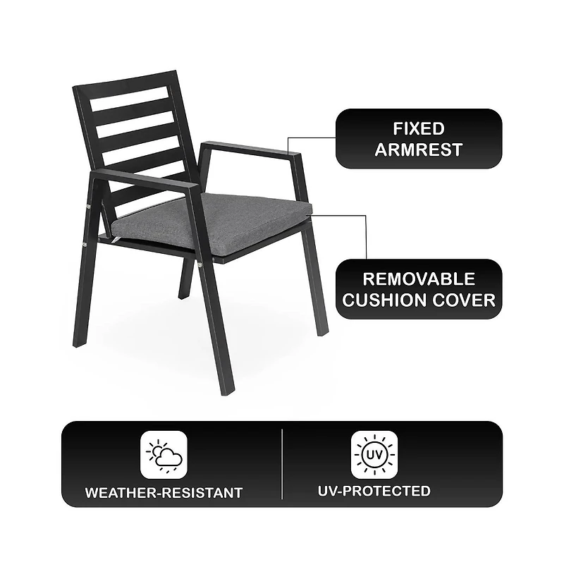 LeisureMod Chelsea Outdoor Dining Armchair Set of 2, Modern Patio Chair with Aluminum Frame, Weather Resistant Uv-Protected Cushions Olefin Fabric