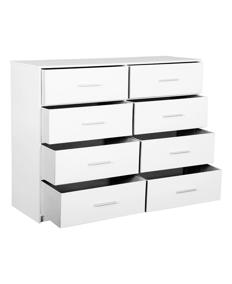 Flynama Modern 5 Drawer Dresser Wood Fabric Drawers Cabinet with Rattan Details