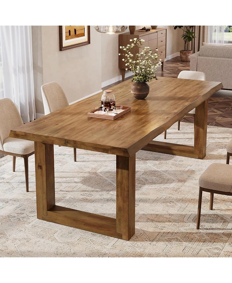 Tribesigns 63" Solid Wood Dining Table for 4-6, Farmhouse Pine Wood Kitchen Table with Live Edge Tabletop
