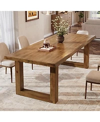 Tribesigns 63" Solid Wood Dining Table for 4-6, Farmhouse Pine Wood Kitchen Table with Live Edge Tabletop