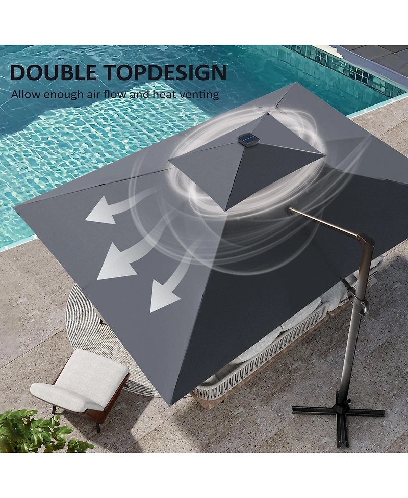 Pellebant Outdoor Patio 10X13FT Aluminum Double Canopy Led Solar Lights Cantilever Umbrella