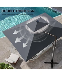 Pellebant Outdoor Patio 10X13FT Aluminum Double Canopy Led Solar Lights Cantilever Umbrella