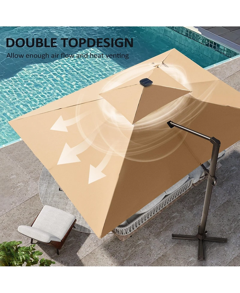 Pellebant Outdoor Patio 10X13FT Aluminum Double Canopy Led Solar Lights Cantilever Umbrella