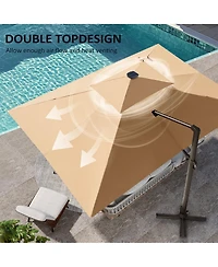 Pellebant Outdoor Patio 10X13FT Aluminum Double Canopy Led Solar Lights Cantilever Umbrella