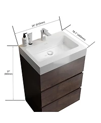 Sillysis 24" Walnut Freestanding Bathroom Vanity with Sink, Modern Melamine Bathroom Storage Cabinet without Faucet