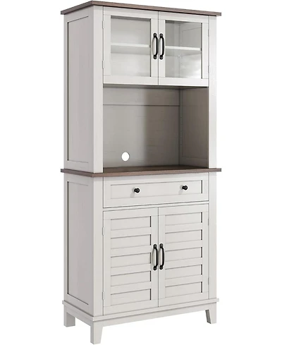 gaomon Farmhouse Coffee Bar Cabinet with 2 Glass Doors, 72'' Black Bar Cabinet with 1 Drawer, Tall Wine Bar with Metal Handle