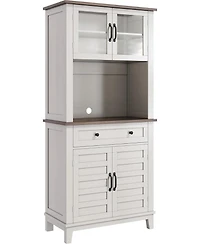 gaomon Farmhouse Coffee Bar Cabinet with 2 Glass Doors, 72'' Black Bar Cabinet with 1 Drawer, Tall Wine Bar with Metal Handle
