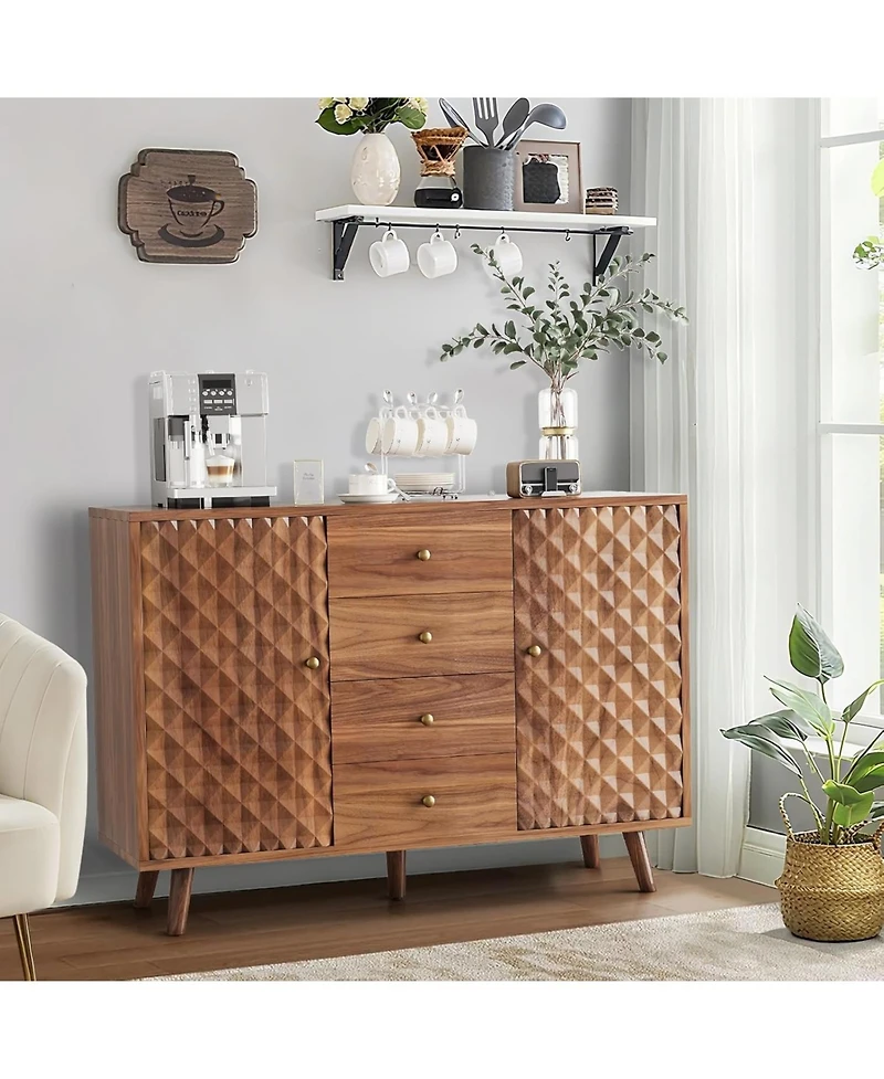 gaomon Sideboard Cabinet with 4 Drawers, Buffet Cabinet with Storage,Mid Century Modern Sideboards with 2 Door, Kitchen, Dining, Living Room