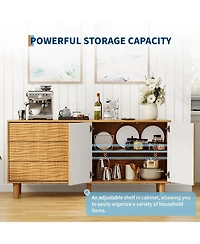 gaomon Mid Century 61" Sideboard Buffet Cabinet, Large Kitchen Storage Cabinet with Undulating Groove Design, 3 Drawers, 2 Doors and Adjustable Shelf