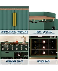 gaomon Towallmark Green Modern Fluted Bar Cabinet with Wine Rack and Glass Holders, Black Kitchen Sideboard Buffet Cabinet for Dining Room