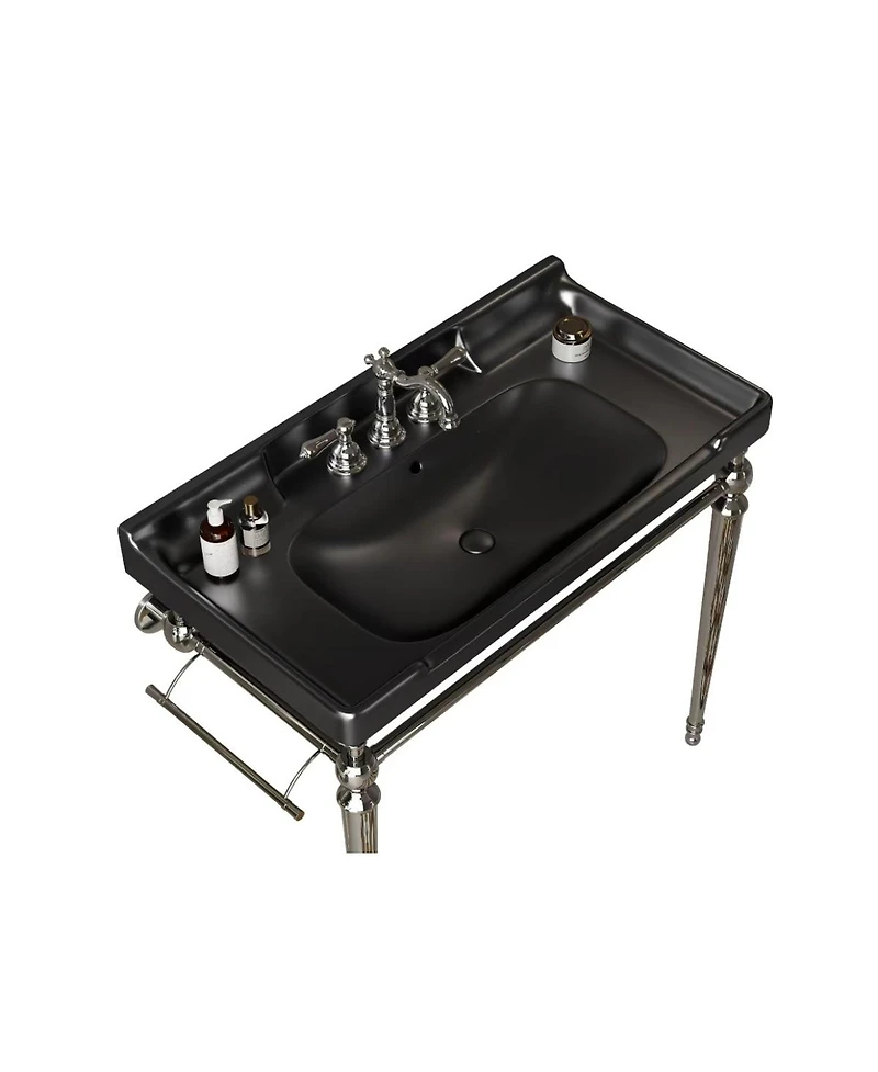 Sillysis 36" Bathroom Ceramic Sink Basin with 3 Faucet Holes, Rectangular Countertop Vanity Overflow for Modern