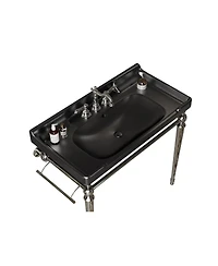 Sillysis 36" Bathroom Ceramic Sink Basin with 3 Faucet Holes, Rectangular Countertop Vanity Overflow for Modern