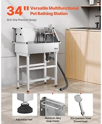 Zeus and Ruta 34 Inch Cat Grooming Bath Tub with Faucet Stainless Steel for Pets
