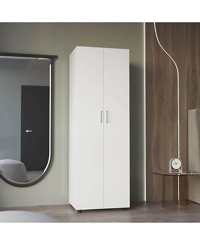 Flynama Double Door Armoire with 2 Storage Shelves and Hanging Rod for Bedroom Organization