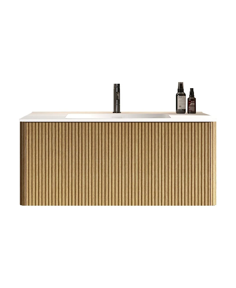 Sillysis Floating Bathroom Vanity with Integrated Ceramic Sink, Modern Wall Mounted Bathroom Vanity without Faucet, Pre-assembled