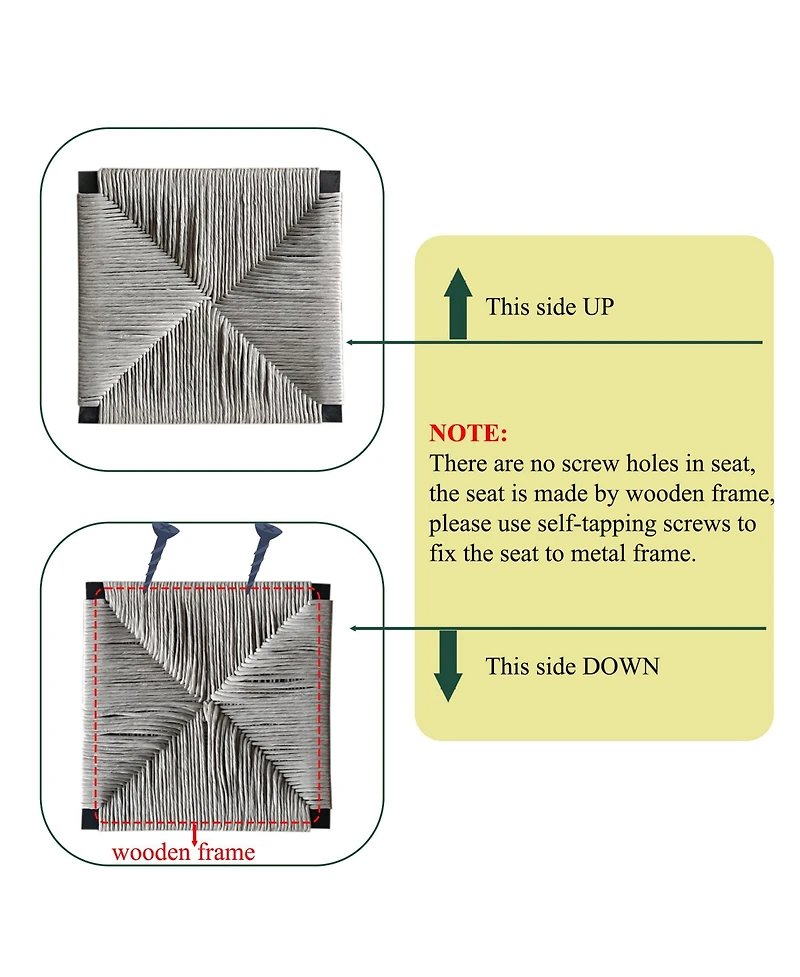 Rainsken Paper Rope Woven Bar Stools Set of 2, Modern Counter Height Chairs with Metal Frame and Footrest for Kitchen Island, Home Pub