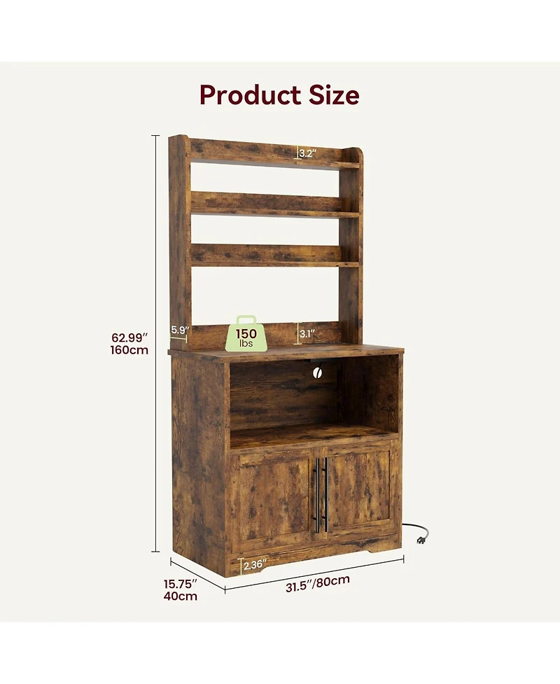 gaomon Microwave Stand Bakers Rack Cabinet, Farmhouse with Power Outlet Thickened Counter, Freestanding Small Kitchen