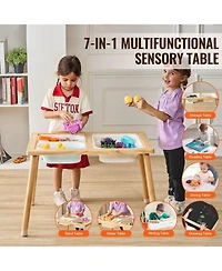 Mecale Kids Sensory Table, 3 Foldable Storage Bins, Double-Sided Board, Indoor/Outdoor Sand & Water Play, Wooden