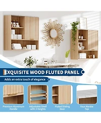 gaomon Fluted Medicine Cabinet, Modern Wall Mounted Bathroom Cabinet Over Toilet Storage with Open Partition & Faux Marble Top