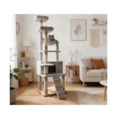 Zeus and Ruta 71 Inch Tall Multi Level Cat Tree with Hammocks and Cat Cave Scratching Posts Plush Tower for Multiple Cats