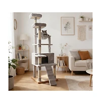 Zeus and Ruta 71 Inch Tall Multi Level Cat Tree with Hammocks and Cat Cave Scratching Posts Plush Tower for Multiple Cats