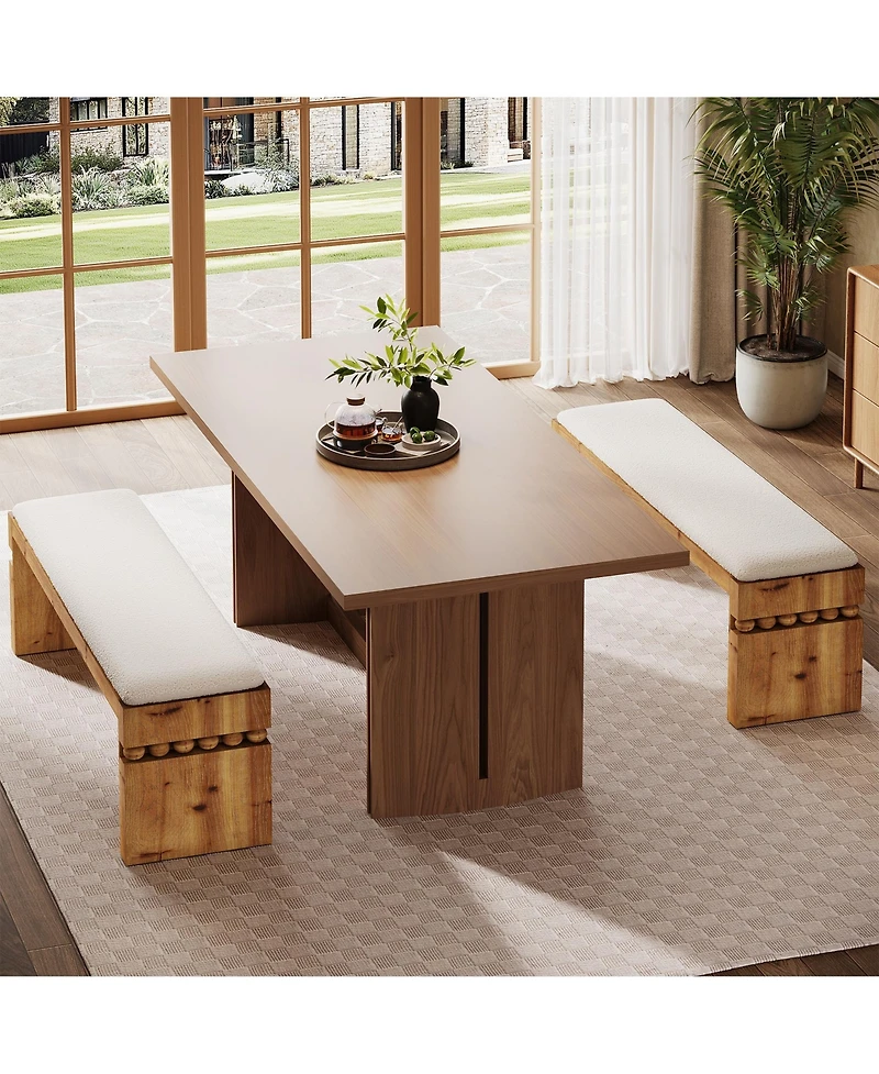 Tribesigns 55.1" Wide Upholstered Bench, Solid Wood Bedroom Bench with Boucle Cushion, Modern Entryway Bench