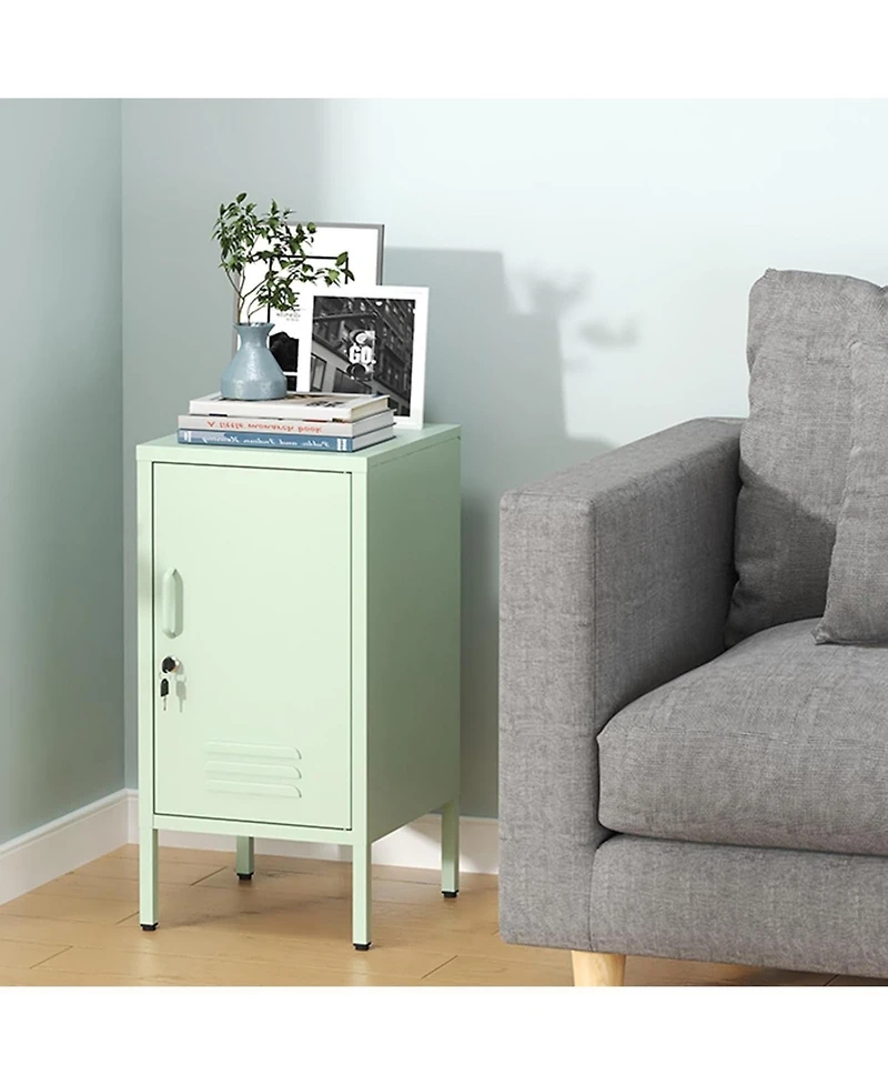 gaomon lockable metal nightstand with 2 adjustable shelves, modern side table storage cabinet and door for bedroom or living room.