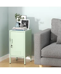 gaomon lockable metal nightstand with 2 adjustable shelves, modern side table storage cabinet and door for bedroom or living room.