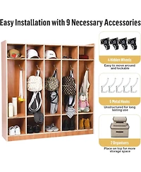 gaomon 5-Section Glazed Coat Locker Storage Cabinet, 5 Large Cubbies with Hooks And 10 Small Cubbies, Classroom Coat Locker with 4 Hidden