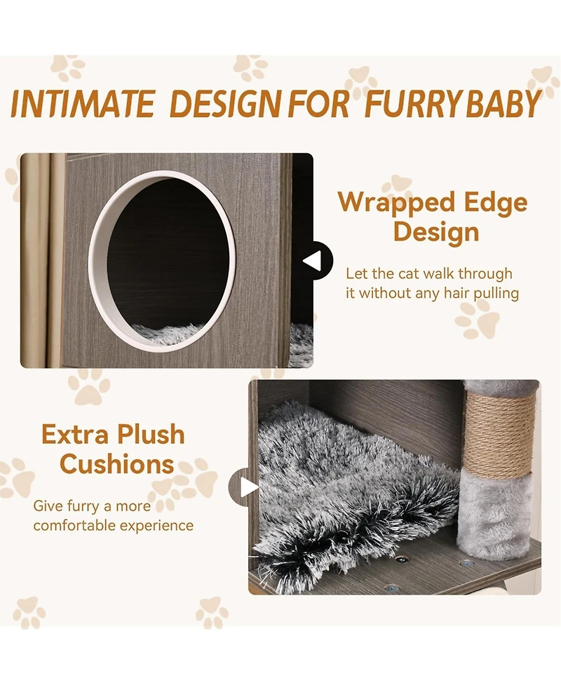 gaomon Cat Tree, 66.9-Inch Cat Tower with Litter Box Enclosure, with Hammock, Washable