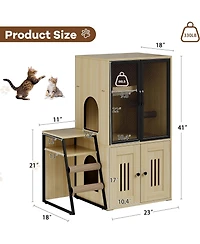 gaomon Cat Litter Box Furniture, 2 Tier Enclosed Furniture with Doors, Hidden Storage and Ladder