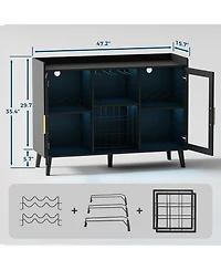 gaomon Modern Wood Wine Bar Cabinet with Led Light, Glass Holder, Doors And Wine Racks