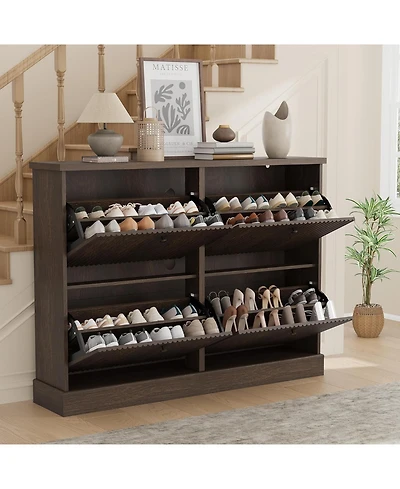 gaomon Fluted Shoe Cabinet with 4 Flip Drawers, Adjustable Removable Shelves, Freestanding Slim Shoe Organizer