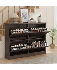 gaomon Fluted Shoe Cabinet with 4 Flip Drawers, Adjustable Removable Shelves, Freestanding Slim Shoe Organizer