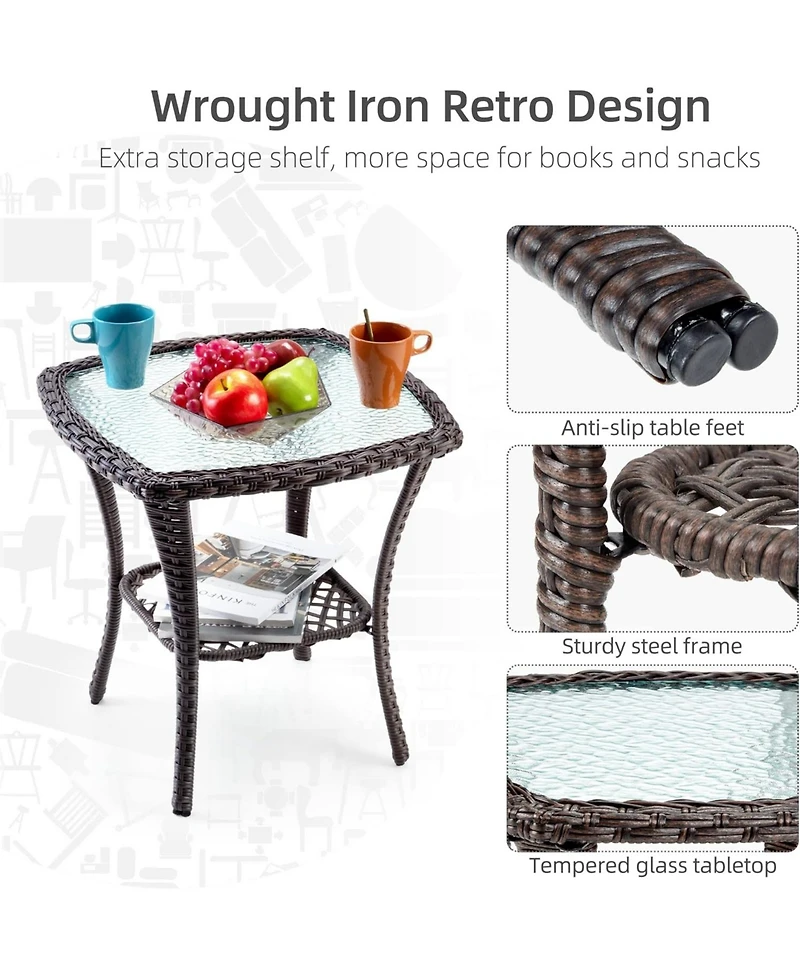 gaomon Outdoor Swivel Wicker Glider Patio Chairs with Table Set, 3Pcss Bistro Set 4"Thick Cushions and Coffee