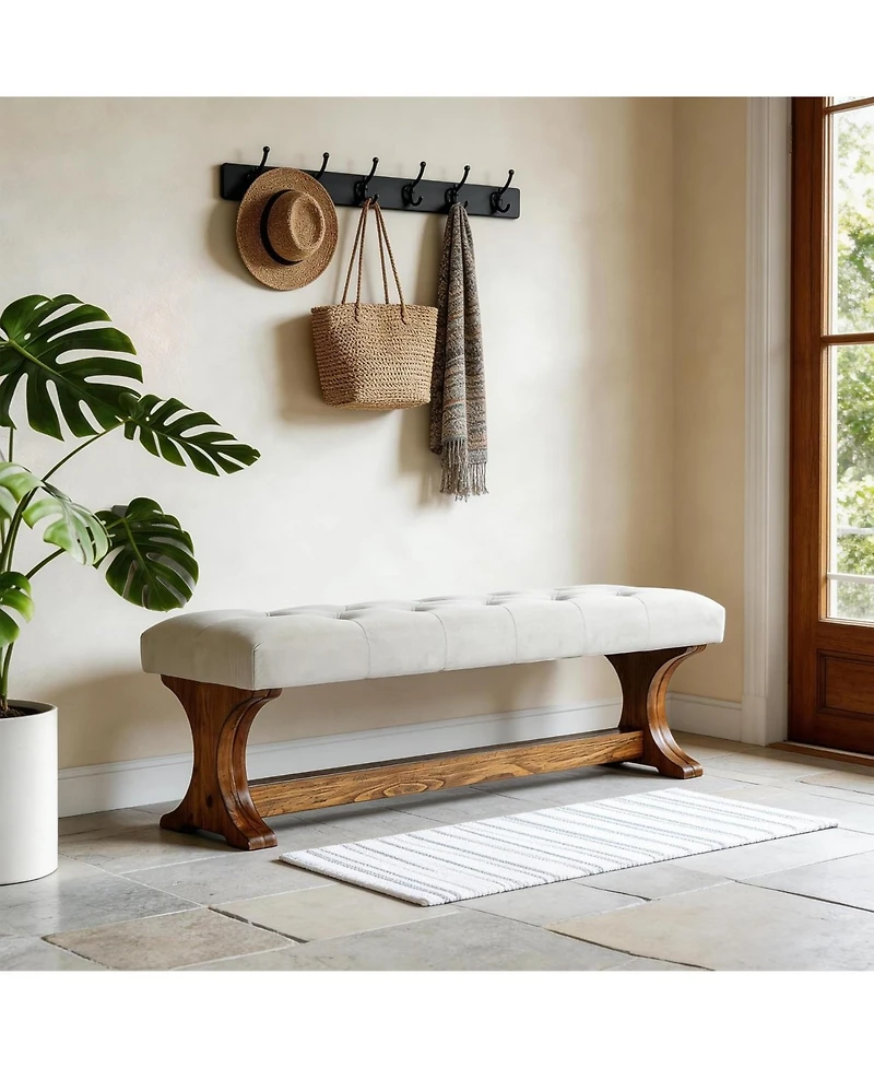 Tribesigns 55" Upholstered End of Bed Bench, Solid Wood Tufted Entryway Bench, Farmhouse Ottoman with Cushion