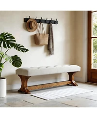 Tribesigns 55" Upholstered End of Bed Bench, Solid Wood Tufted Entryway Bench, Farmhouse Ottoman with Cushion