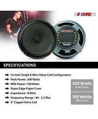 5 Core 12 Inch Guitar Speaker 300W Replacement 8 Ohm Amplifier Cabinet Driver
