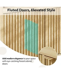 gaomon Fluted Storage Cabinet 65.8" Adjustable 3-Tier, Modren Entryway Organizer with Fluted Doors and Gold Handle, Waterproof Design for Kitchen