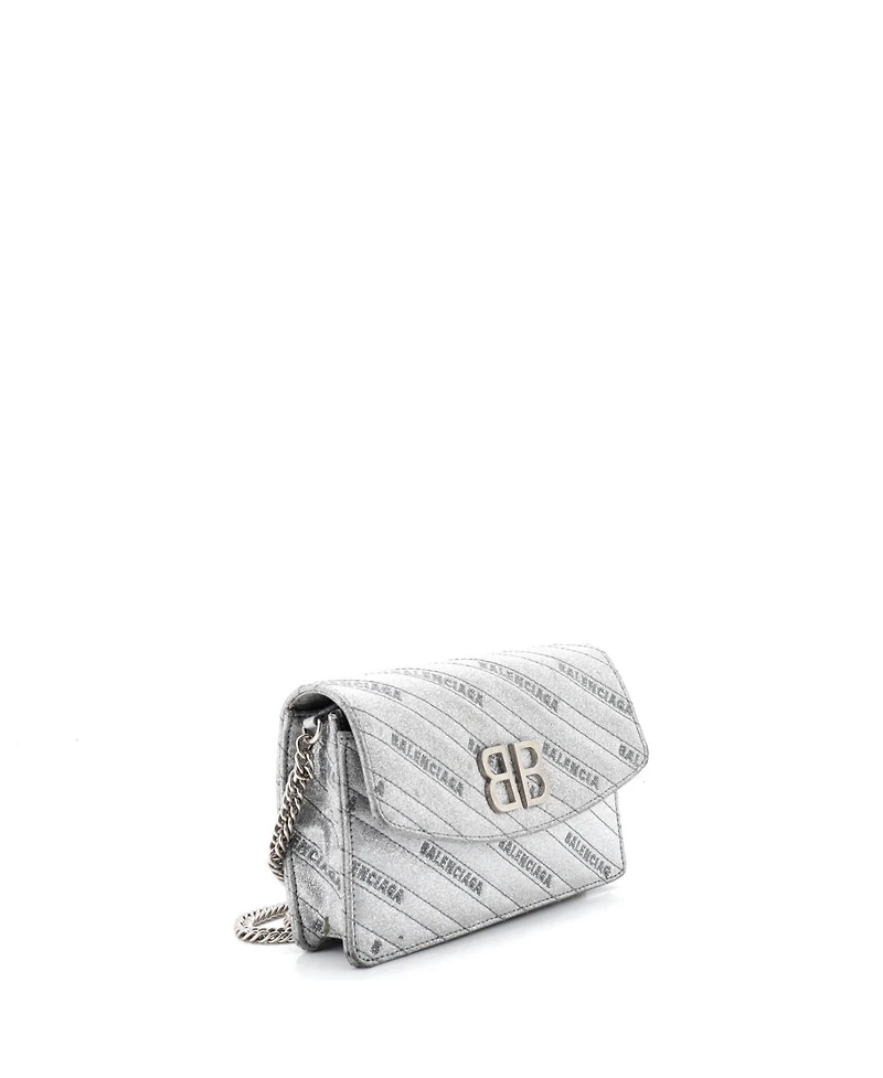Pre-Owned Balenciaga Bb Chain Wallet Quilted Embroidered Glitter