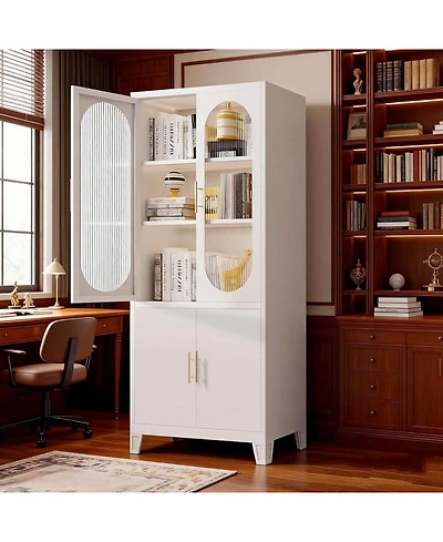 gaomon Modern Freestanding Bathroom Storage Cabinet Tall Tall Cabinet with Tempered Glass Door, Adjustable Shelves, Ideal for Linens, Dishes