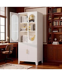 gaomon Modern Freestanding Bathroom Storage Cabinet Tall Tall Cabinet with Tempered Glass Door, Adjustable Shelves, Ideal for Linens, Dishes