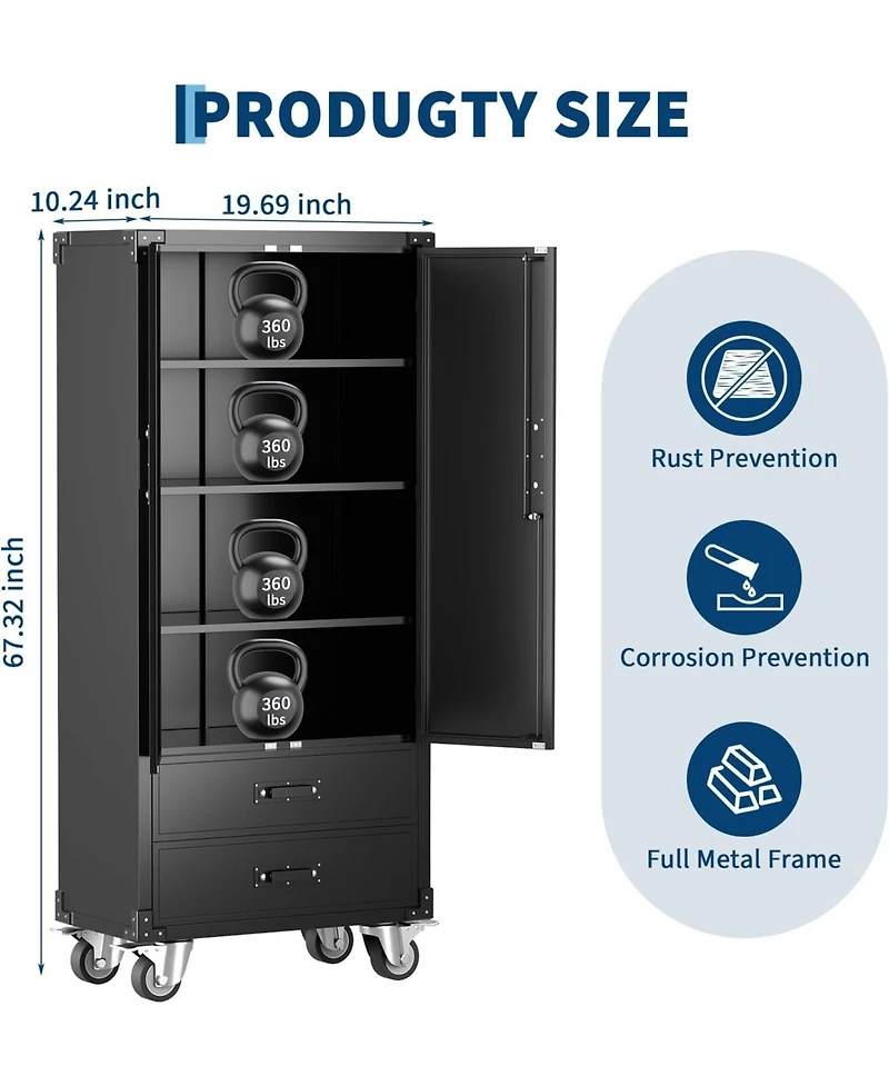 gaomon 67in Garage Storage Cabinet with Door Pegboard,Lockable Metal Storage Cabinet with Adjustable Shelves