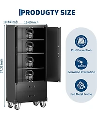 gaomon 67in Garage Storage Cabinet with Door Pegboard,Lockable Metal Storage Cabinet with Adjustable Shelves