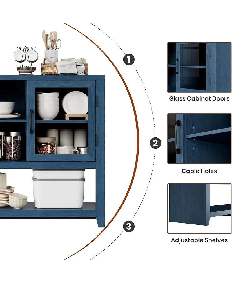 gaomon 53" Kitchen Buffet Sideboard Cabinet with Glass Doors and 3 Shelves, Modern Storage for Living Room Entryway