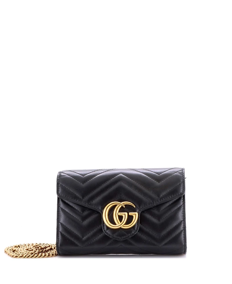 Pre-Owned Gucci Mini Gg Marmont Chain Wallet Matelasse Leather