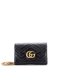 Pre-Owned Gucci Mini Gg Marmont Chain Wallet Matelasse Leather